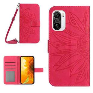 For Xiaomi Redmi K40 / K40 Pro / Poco F3 / F3 Pro / 11i / 11X / 11X Pro Skin Feel Sun Flower Pattern Flip Leather Phone Case with Lanyard(Rose Red)