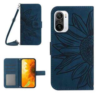 For Xiaomi Redmi K40 / K40 Pro / Poco F3 / F3 Pro / 11i / 11X / 11X Pro Skin Feel Sun Flower Pattern Flip Leather Phone Case with Lanyard(Inky Blue)