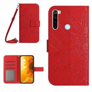 For Xiaomi Redmi Note 8 / Note 8 2021 Skin Feel Sun Flower Pattern Flip Leather Phone Case with Lanyard(Red)