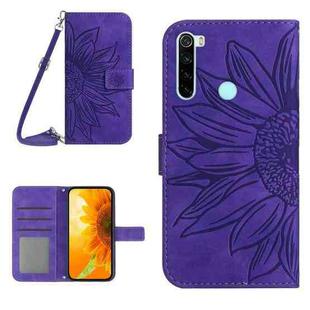For Xiaomi Redmi Note 8T Skin Feel Sun Flower Pattern Flip Leather Phone Case with Lanyard(Dark Purple)