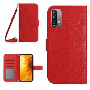 For Xiaomi Redmi 9T / 9 Power / Poco M3 Skin Feel Sun Flower Pattern Flip Leather Phone Case with Lanyard(Red)