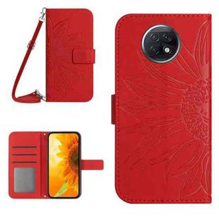 For Xiaomi Redmi Note 9T Skin Feel Sun Flower Pattern Flip Leather Phone Case with Lanyard(Red)