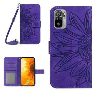 For Xiaomi Redmi Note 10 4G / Note 10S Skin Feel Sun Flower Pattern Flip Leather Phone Case with Lanyard(Dark Purple)