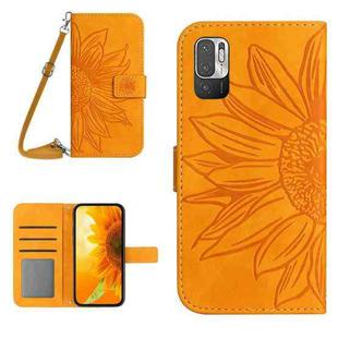 For Xiaomi Redmi Note 10 5G / Note 10T 5G / Poco M3 Pro Skin Feel Sun Flower Pattern Flip Leather Phone Case with Lanyard(Yellow)