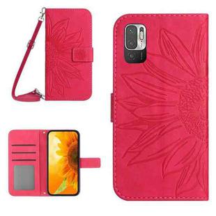 For Xiaomi Redmi Note 10 5G / Note 10T 5G / Poco M3 Pro Skin Feel Sun Flower Pattern Flip Leather Phone Case with Lanyard(Rose Red)