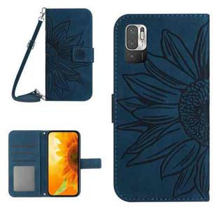 For Xiaomi Redmi Note 10 5G / Note 10T 5G / Poco M3 Pro Skin Feel Sun Flower Pattern Flip Leather Phone Case with Lanyard(Inky Blue)