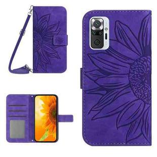 For Xiaomi Redmi Note 10 Pro 4G Global / Note 10 Pro Max Skin Feel Sun Flower Pattern Flip Leather Phone Case with Lanyard(Dark Purple)