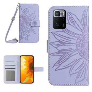 For Xiaomi Redmi Note 10 Pro 5G / Poco X3 GT Skin Feel Sun Flower Pattern Flip Leather Phone Case with Lanyard(Purple)