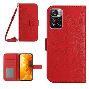 For Xiaomi Redmi Note 11 Pro 5G Skin Feel Sun Flower Pattern Flip Leather Phone Case with Lanyard(Red)