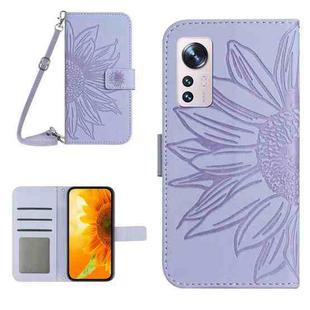 For Xiaomi 12 Lite Skin Feel Sun Flower Pattern Flip Leather Phone Case with Lanyard(Purple)