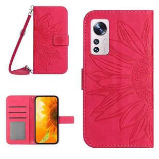 For Xiaomi 12 Lite Skin Feel Sun Flower Pattern Flip Leather Phone Case with Lanyard(Rose Red)