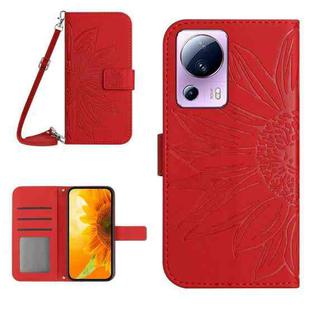 For Xiaomi Civi 2 / 12 Lite NE Skin Feel Sun Flower Pattern Flip Leather Phone Case with Lanyard(Red)