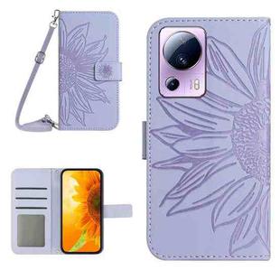 For Xiaomi Civi 2 / 12 Lite NE Skin Feel Sun Flower Pattern Flip Leather Phone Case with Lanyard(Purple)