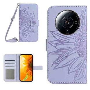 For Xiaomi 12S Ultra Skin Feel Sun Flower Pattern Flip Leather Phone Case with Lanyard(Purple)