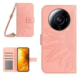 For Xiaomi 12S Ultra Skin Feel Sun Flower Pattern Flip Leather Phone Case with Lanyard(Pink)