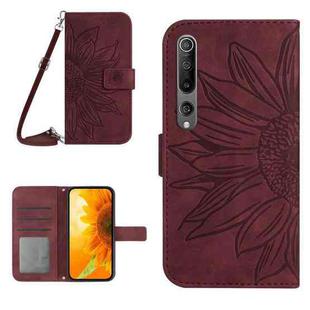For Xiaomi Mi 10 / Mi 10 Pro Skin Feel Sun Flower Pattern Flip Leather Phone Case with Lanyard(Wine Red)