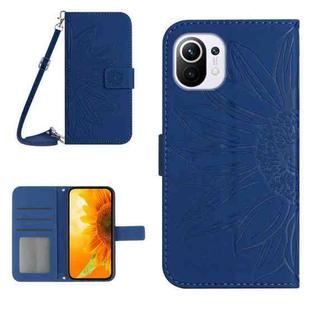 For Xiaomi Mi 11 Skin Feel Sun Flower Pattern Flip Leather Phone Case with Lanyard(Dark Blue)