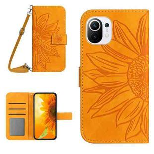 For Xiaomi Mi 11 Skin Feel Sun Flower Pattern Flip Leather Phone Case with Lanyard(Yellow)