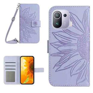 For Xiaomi Mi 11 Pro Skin Feel Sun Flower Pattern Flip Leather Phone Case with Lanyard(Purple)