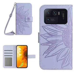 For Xiaomi Mi 11 Ultra Skin Feel Sun Flower Pattern Flip Leather Phone Case with Lanyard(Purple)