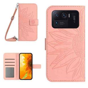 For Xiaomi Mi 11 Ultra Skin Feel Sun Flower Pattern Flip Leather Phone Case with Lanyard(Pink)