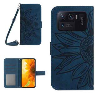 For Xiaomi Mi 11 Ultra Skin Feel Sun Flower Pattern Flip Leather Phone Case with Lanyard(Inky Blue)
