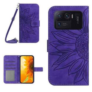 For Xiaomi Mi 11 Ultra Skin Feel Sun Flower Pattern Flip Leather Phone Case with Lanyard(Dark Purple)