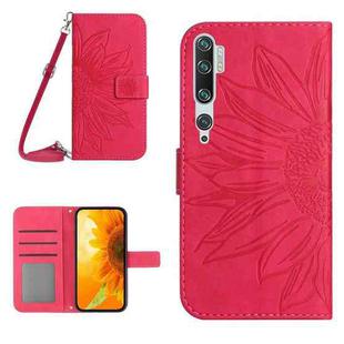 For Xiaomi Mi Note 10 / Note 10 Pro / CC9 Pro Skin Feel Sun Flower Pattern Flip Leather Phone Case with Lanyard(Rose Red)