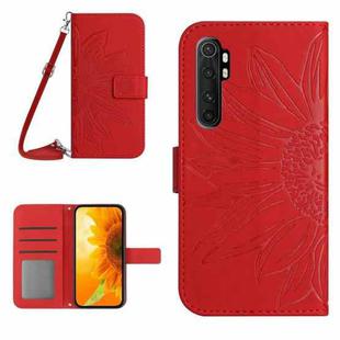 For Xiaomi Redmi Mi Note 10 Lite Skin Feel Sun Flower Pattern Flip Leather Phone Case with Lanyard(Red)