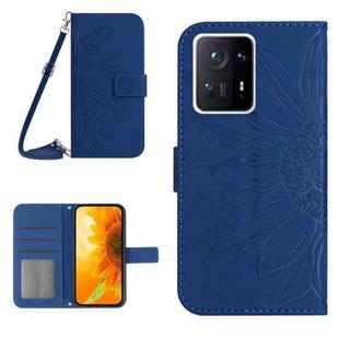 For Xiaomi Mi Mix 4 Skin Feel Sun Flower Pattern Flip Leather Phone Case with Lanyard(Dark Blue)