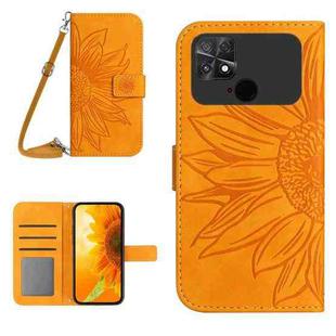 For Xiaomi Poco C40 Skin Feel Sun Flower Pattern Flip Leather Phone Case with Lanyard(Yellow)