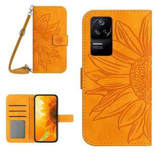 For Xiaomi Poco F4 5G Skin Feel Sun Flower Pattern Flip Leather Phone Case with Lanyard(Yellow)