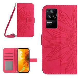 For Xiaomi Poco F4 5G Skin Feel Sun Flower Pattern Flip Leather Phone Case with Lanyard(Rose Red)