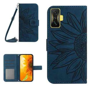 For Xiaomi Poco F4 GT Skin Feel Sun Flower Pattern Flip Leather Phone Case with Lanyard(Inky Blue)