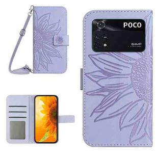 For Xiaomi Poco M4 Pro 4G Skin Feel Sun Flower Pattern Flip Leather Phone Case with Lanyard(Purple)