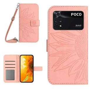 For Xiaomi Poco M4 Pro 4G Skin Feel Sun Flower Pattern Flip Leather Phone Case with Lanyard(Pink)