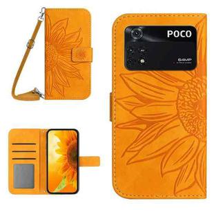 For Xiaomi Poco M4 Pro 4G Skin Feel Sun Flower Pattern Flip Leather Phone Case with Lanyard(Yellow)