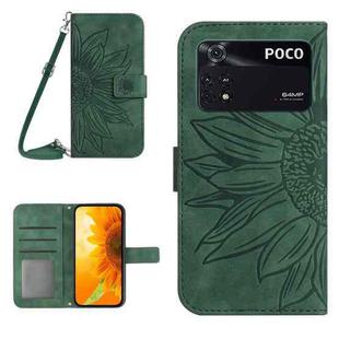 For Xiaomi Poco M4 Pro 4G Skin Feel Sun Flower Pattern Flip Leather Phone Case with Lanyard(Green)