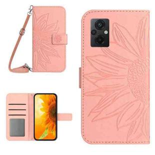 For Xiaomi Poco M5 / Poco M4 5G Skin Feel Sun Flower Pattern Flip Leather Phone Case with Lanyard(Pink)