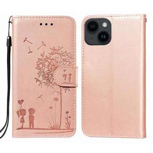 For iPhone 14 / 13 Dandelion Embossing Flip Leather Phone Case(Rose Gold)