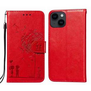 For iPone 14 Plus Dandelion Embossing Flip Leather Phone Case(Red)
