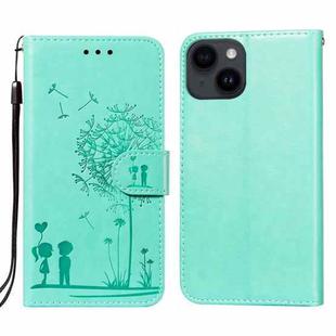 For iPone 14 Plus Dandelion Embossing Flip Leather Phone Case(Green)