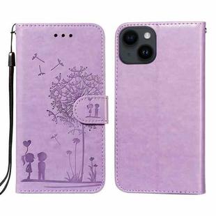 For iPone 14 Plus Dandelion Embossing Flip Leather Phone Case(Purple)