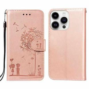 For iPhone 14 Pro Dandelion Embossing Flip Leather Phone Case(Rose Gold)