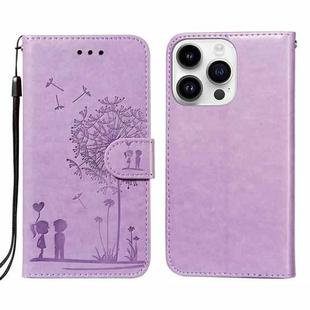 For iPhone 14 Pro Dandelion Embossing Flip Leather Phone Case(Purple)