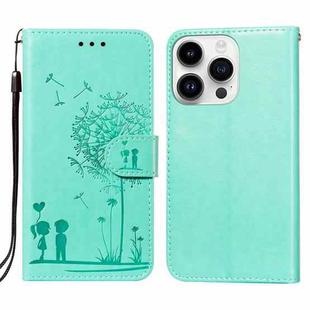 For iPhone 14 Pro Max Dandelion Embossing Flip Leather Phone Case(Green)