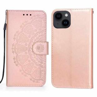 For iPone 14 Plus Totems Embossing Flip Leather Phone Case(Rose Gold)