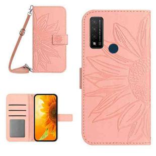For TCL 20 R/20 AX 5G/Bremen 5G Skin Feel Sun Flower Pattern Flip Leather Phone Case with Lanyard(Pink)