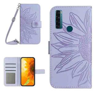 For TCL 20 SE Skin Feel Sun Flower Pattern Flip Leather Phone Case with Lanyard(Purple)