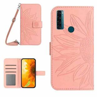 For TCL 20 SE Skin Feel Sun Flower Pattern Flip Leather Phone Case with Lanyard(Pink)